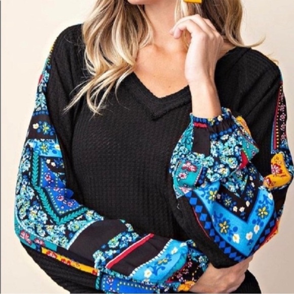 Kori Tops - KORI Wunderlust Long sleeve Waffle Thermal Boho Top Large